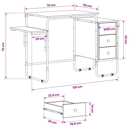 Bureau met opbergruimte Gerookt eiken 120 x 50 x 75 cm