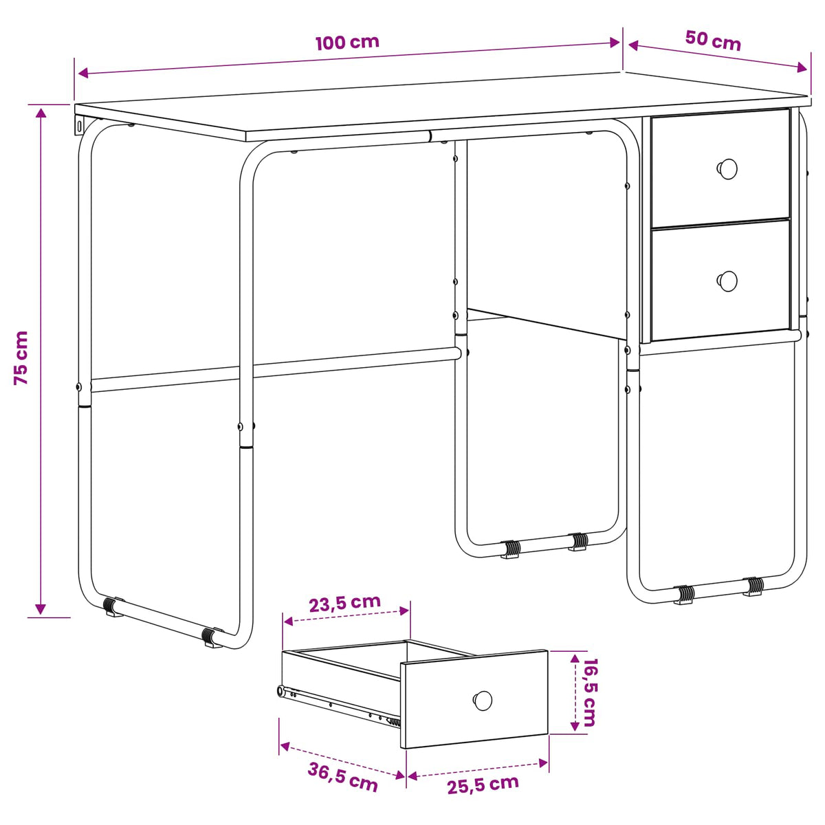 Bureau met opbergruimte Zwart eiken 100 x 50 x 75 cm