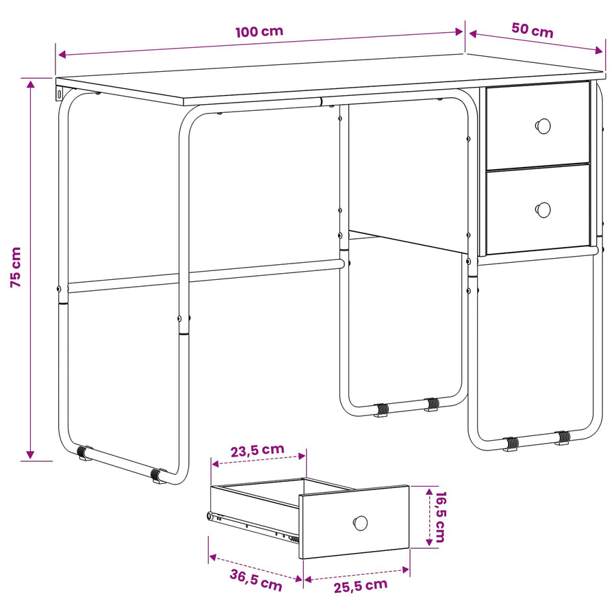 Bureau met opbergruimte Eikenhout 100 x 50 x 75 cm