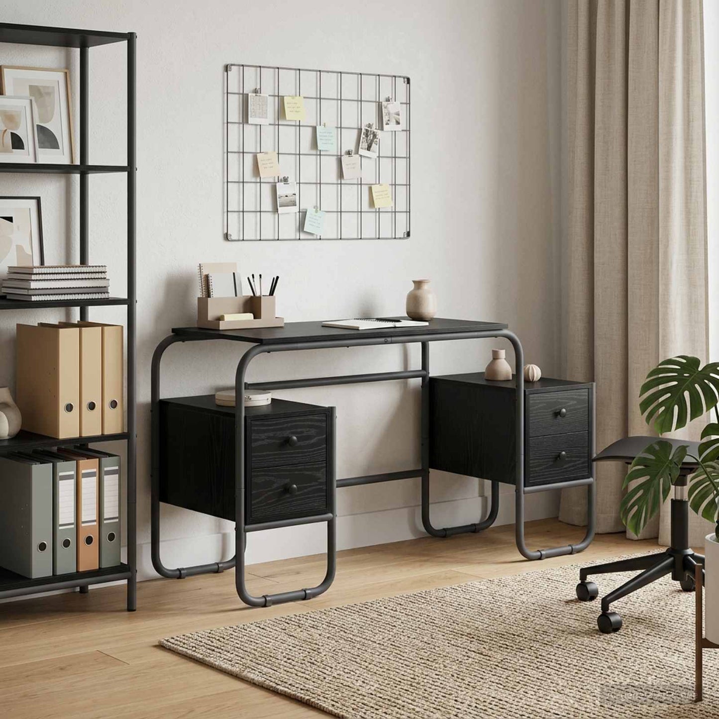 Bureau met opbergruimte Zwart eiken 145 x 50 x 75 cm