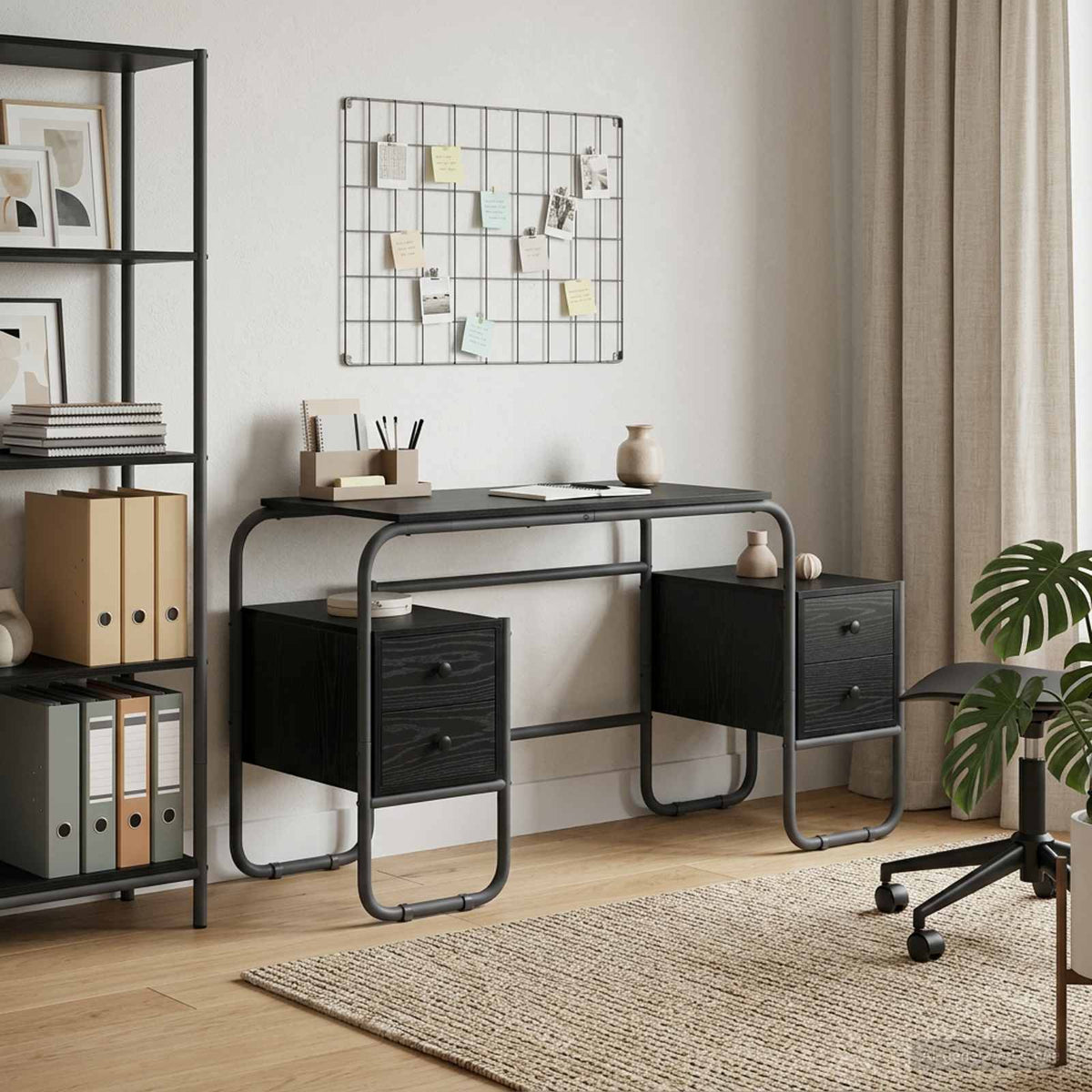 Bureau met opbergruimte Zwart eiken 145 x 50 x 75 cm