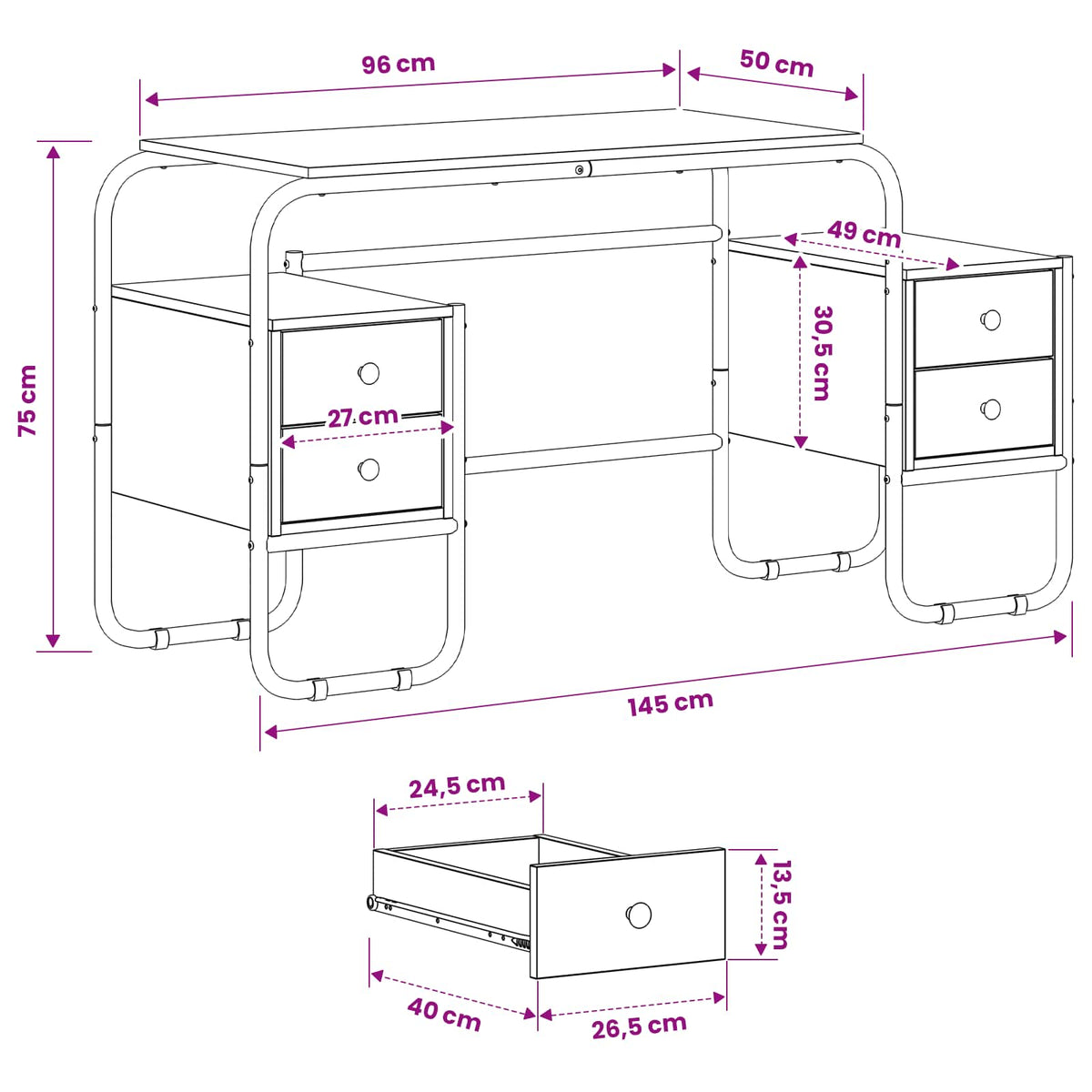 Bureau met opbergruimte Sonoma Eiken 145 x 50 x 75 cm