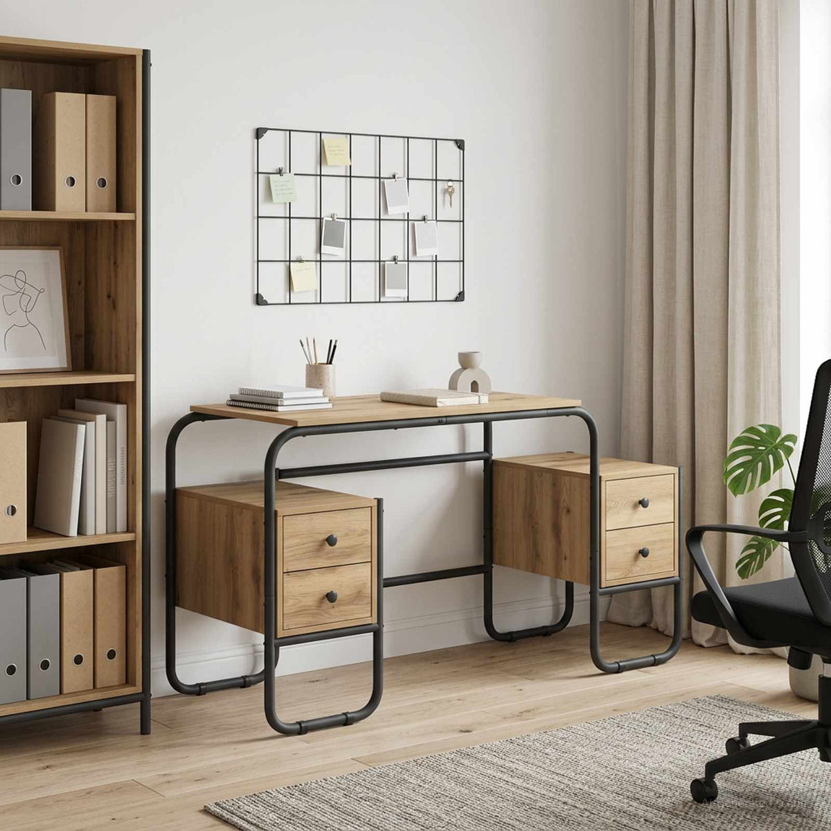 Bureau met opbergruimte Artisanaal eiken 145 x 50 x 75 cm