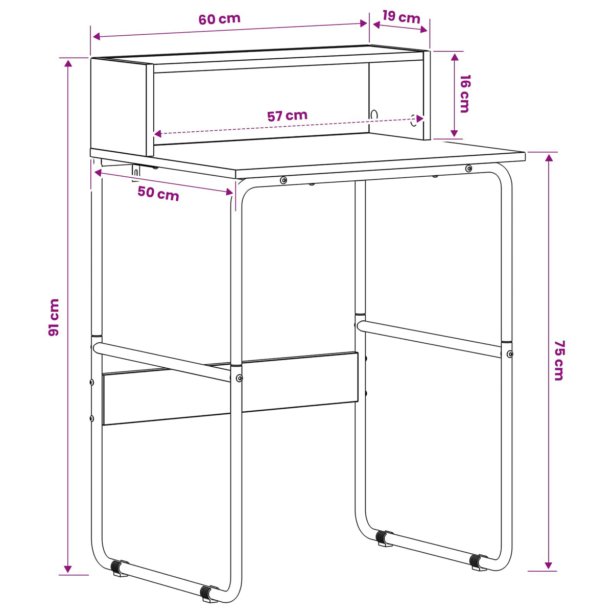 Bureau met opbergruimte Zwart eiken 60 x 50 x 91 cm