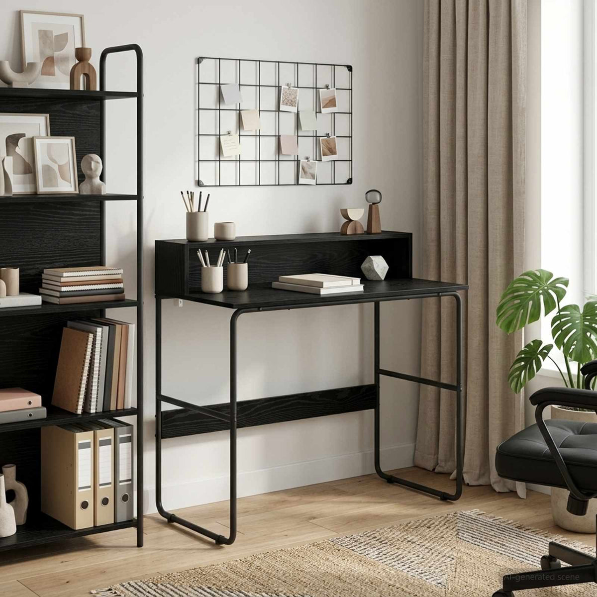 Bureau met opbergruimte Zwart eiken 100 x 50 x 91 cm