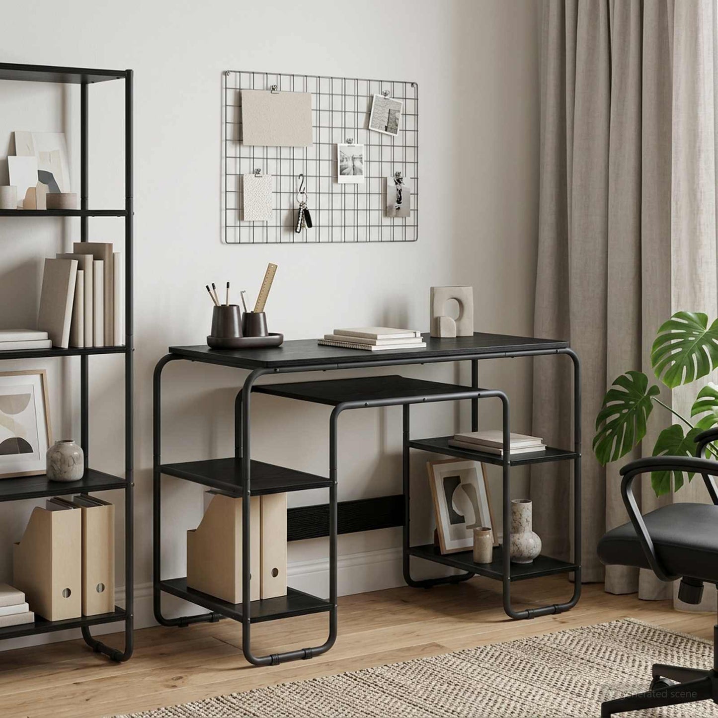 Bureau met opbergruimte Zwart eiken 113.5 x 52 x 75.5 cm