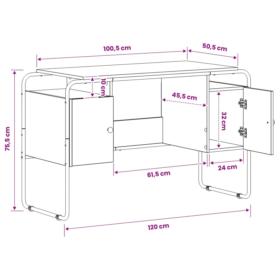 Bureau met opbergruimte Zwart eiken 120 x 50.5 x 75.5 cm