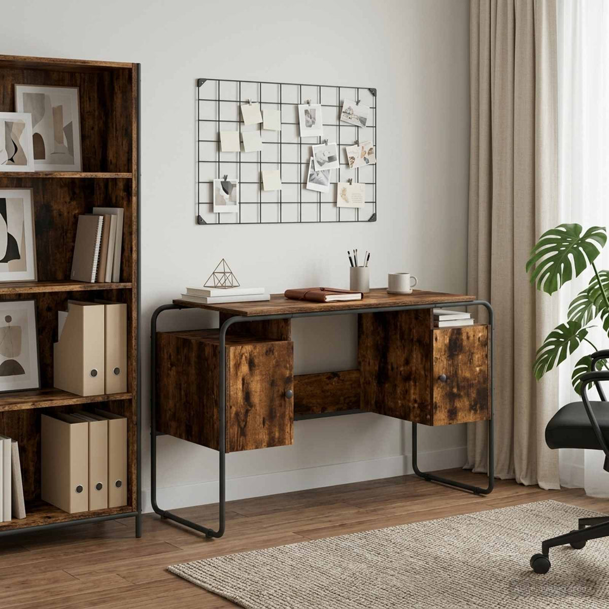 Bureau met opbergruimte Gerookt eiken 120 x 50.5 x 75.5 cm