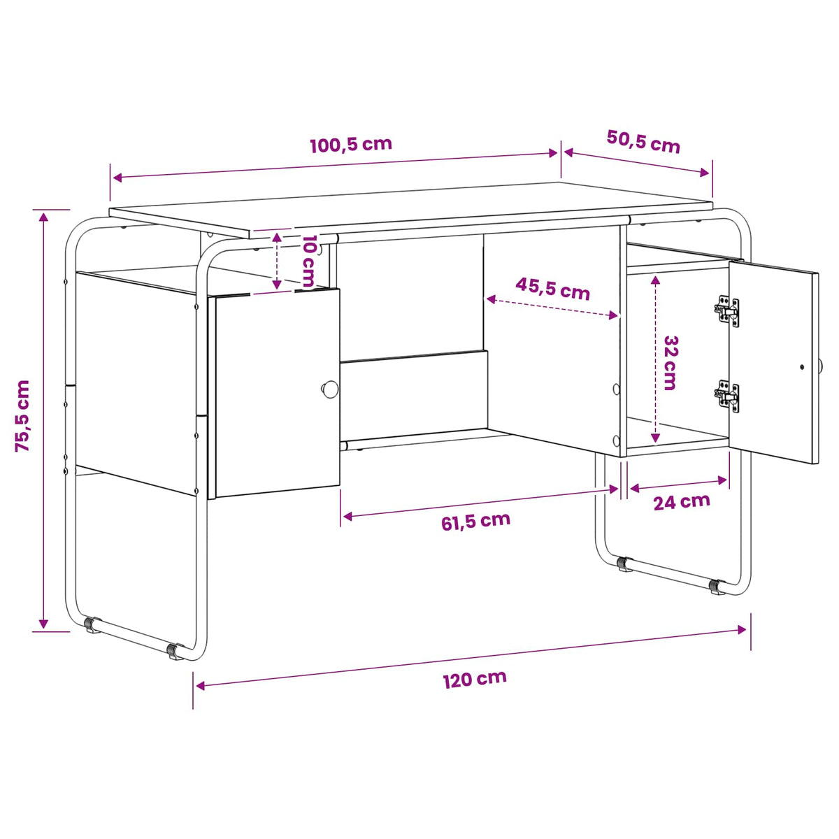 Bureau met opbergruimte Grijs Sonoma 120 x 50.5 x 75.5 cm