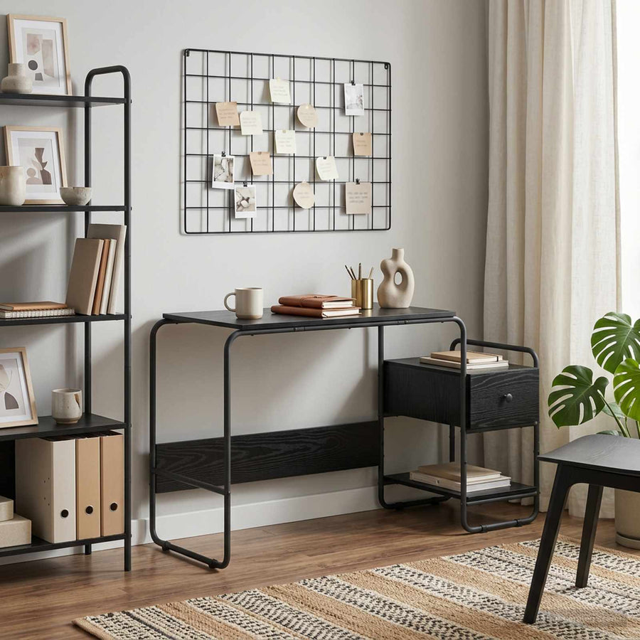 Bureau met opbergruimte Zwart eiken 131,5 x 50 x 75,5 cm