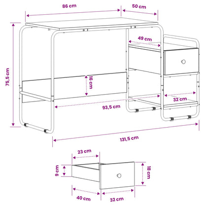 Bureau met opbergruimte Grijs Sonoma 131,5 x 50 x 75,5 cm