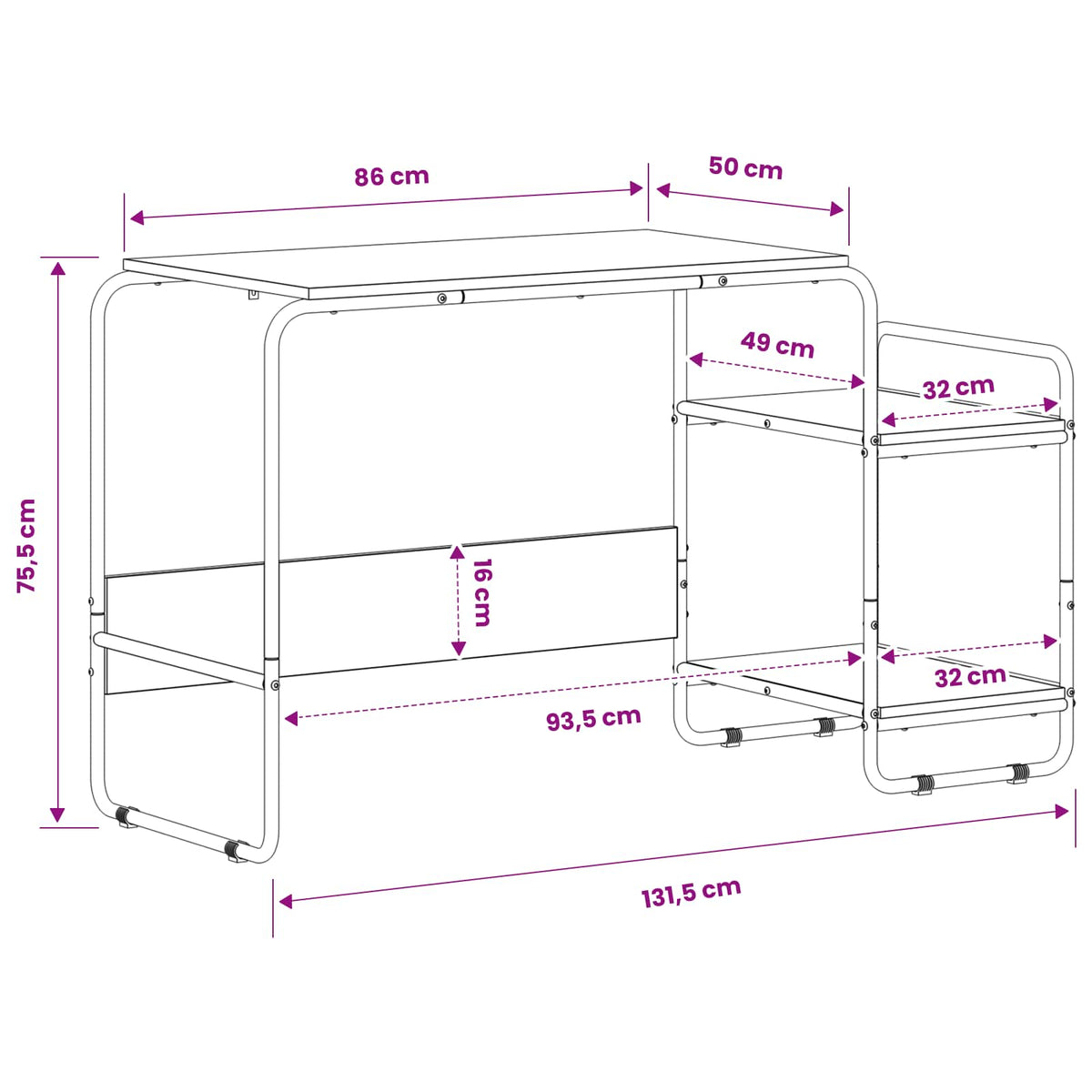 Bureau met opbergruimte Gerookt eiken 131.5 x 50 x 75.5 cm