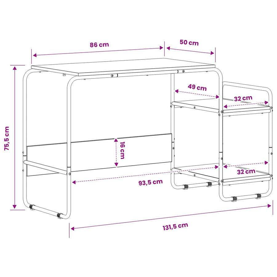 Bureau met opbergruimte Artisanaal eiken 131.5 x 50 x 75.5 cm