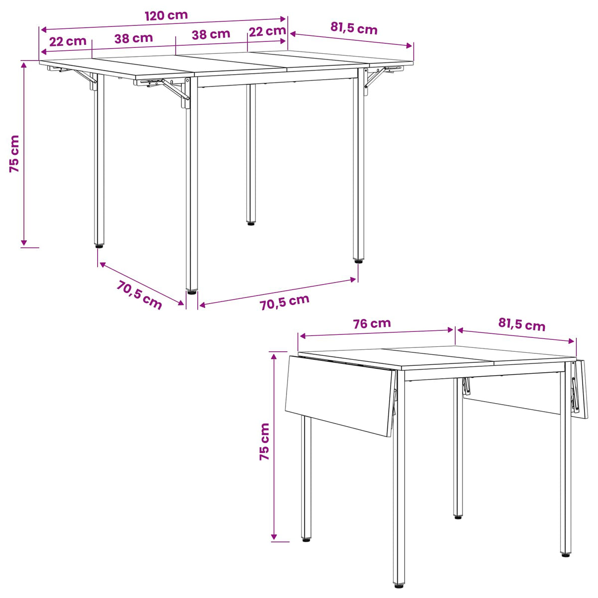 Uitschuifbare eettafel 120 x 81,5 x 75 cm Bewerkt hout