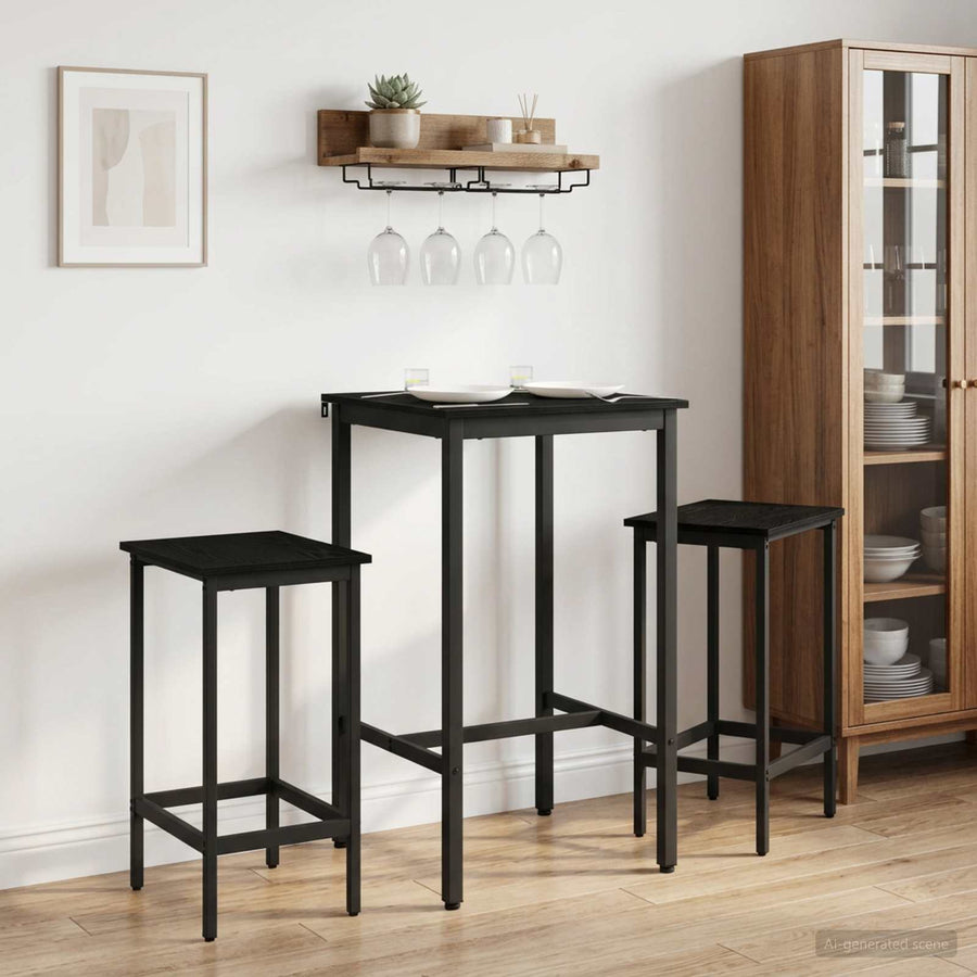 Barkruk 2 st Zwart eiken 40 x 32 x 74 cm Bewerkt hout
