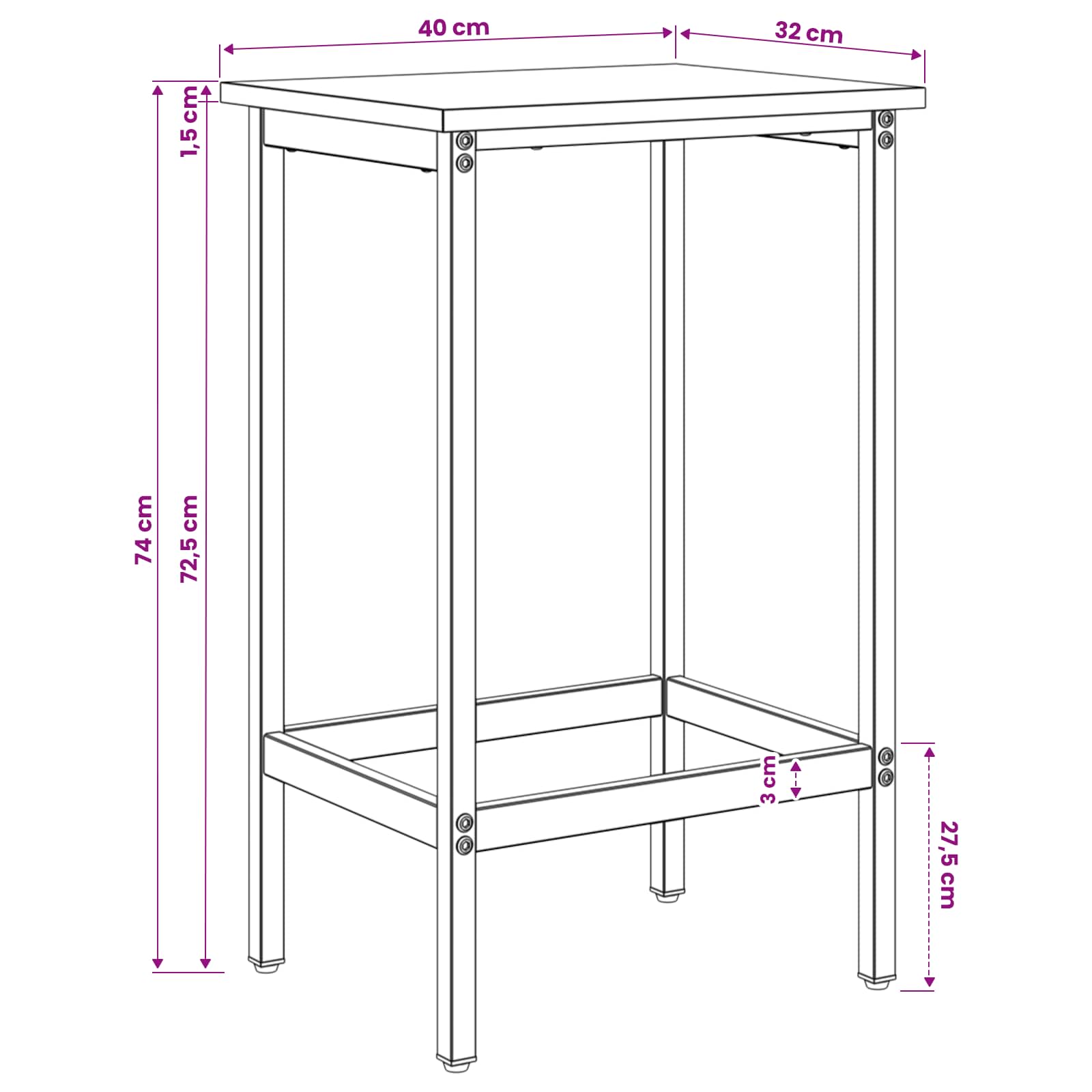 Barkruk Gerookt eiken 40 x 32 x 74 cm Bewerkt hout