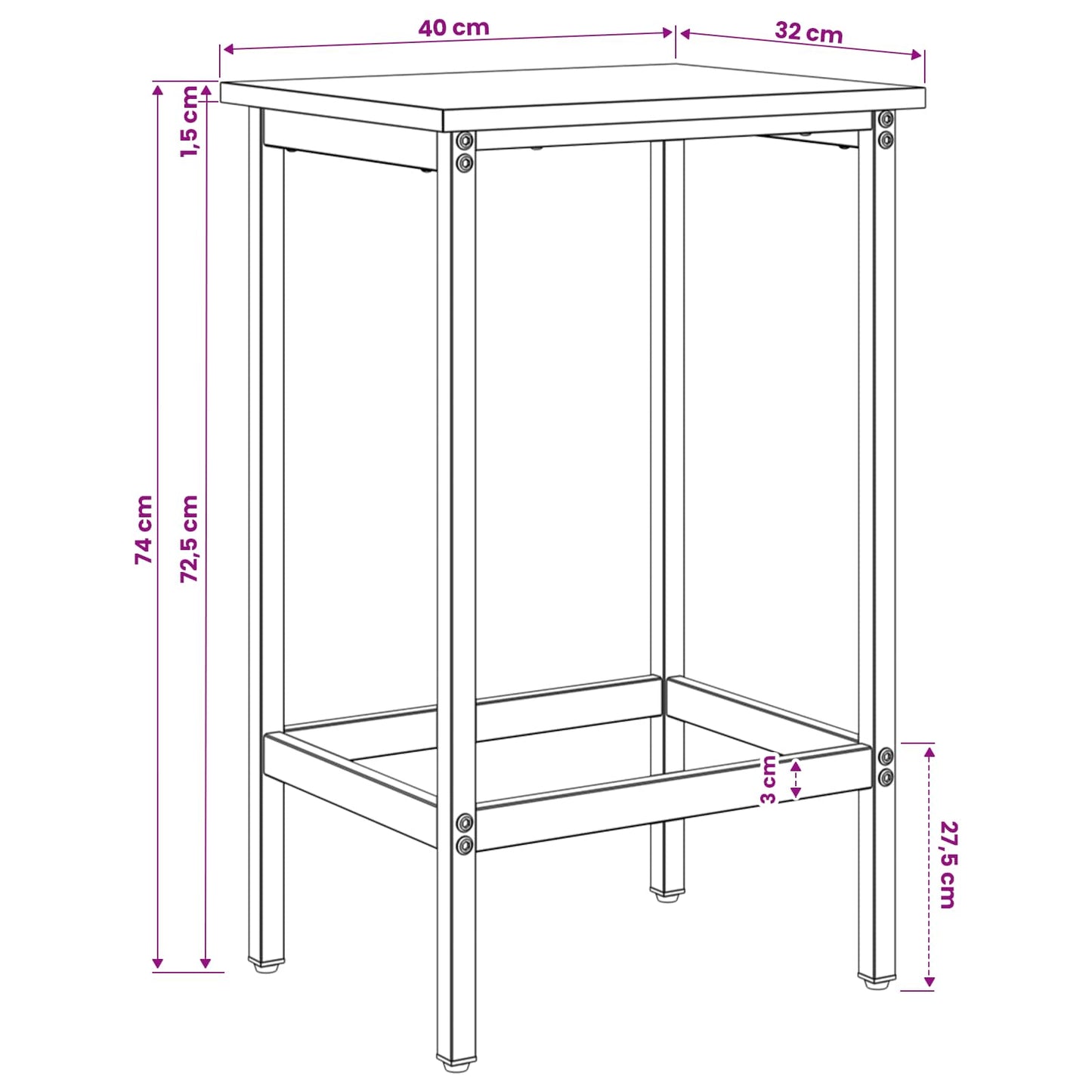 Barkruk Artisanaal eiken 40 x 32 x 74 cm Bewerkt hout