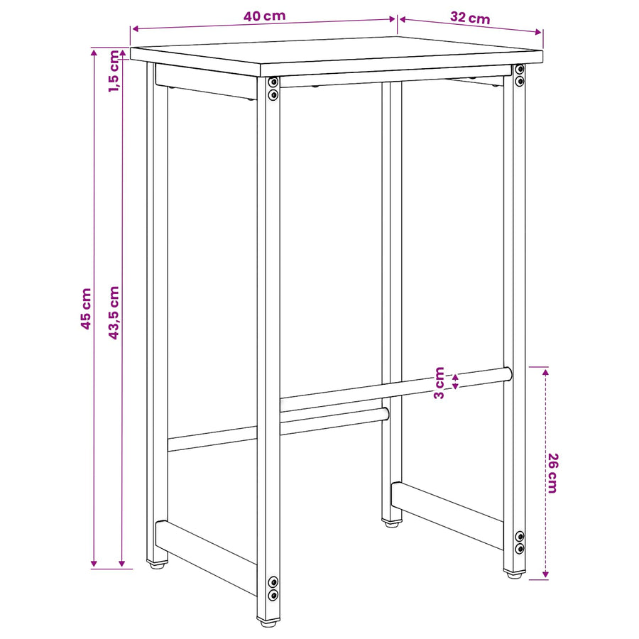 Barkruk Zwart eiken 40 x 32 x 64 cm Bewerkt hout