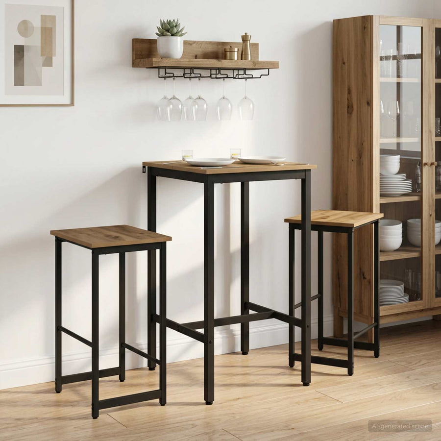 Barkruk 2 st Artisanaal eiken 40 x 32 x 74 cm Bewerkt hout