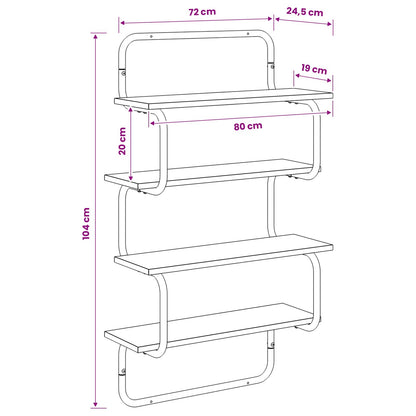 4-laags Wandplank Artisanaal eiken 80 x 24,5 x 104 cm