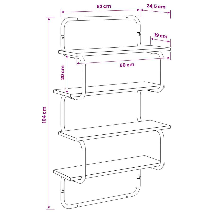 4-laags Wandplank Zwart eiken 60 x 24,5 x 104 cm Bewerkt hout