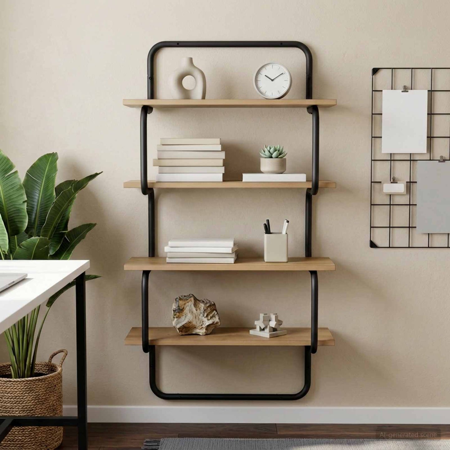 4-laags Wandplank Artisanaal eiken 40 x 24,5 x 104 cm