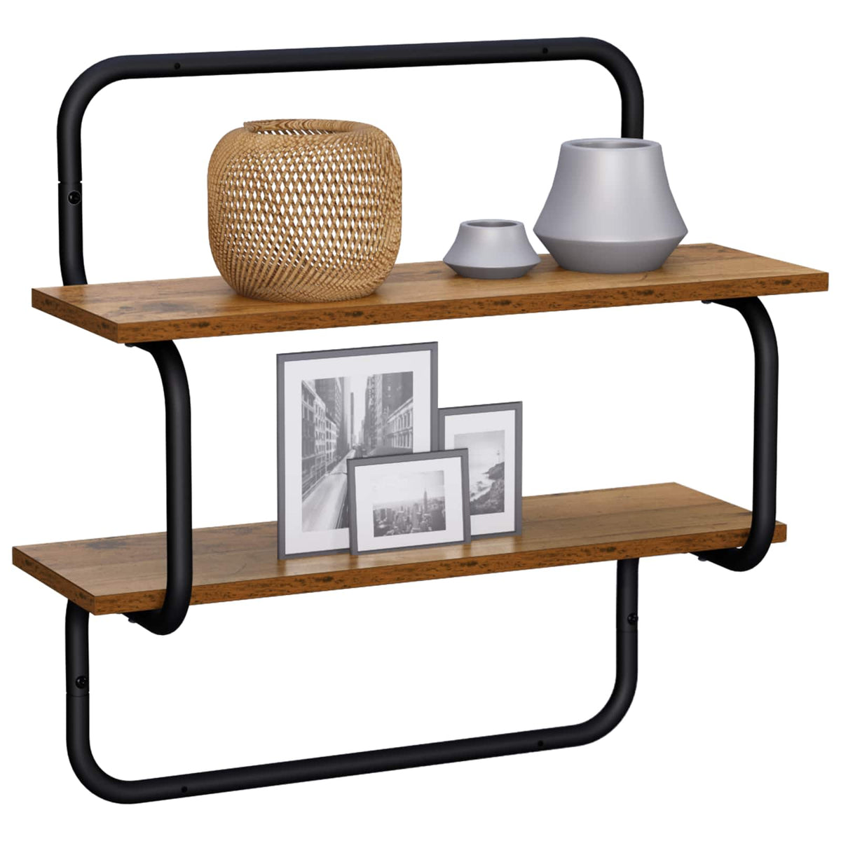 Wandrek met 2 niveaus Oud hout 80 x 24,5 x 61 cm Bewerkt hout