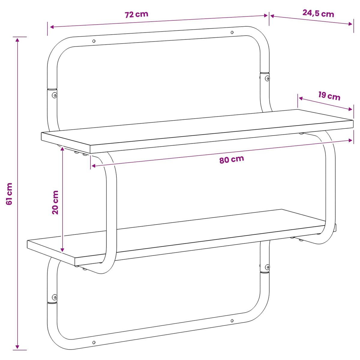 Wandrek met 2 niveaus Oud hout 80 x 24,5 x 61 cm Bewerkt hout
