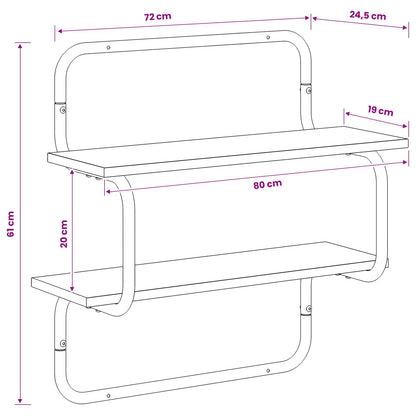 Wandrek met 2 niveaus Oud hout 80 x 24,5 x 61 cm Bewerkt hout