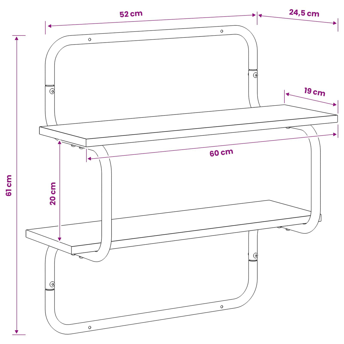 Wandschap met 2 niveaus Gerookt eiken 60 x 24,5 x 61 cm