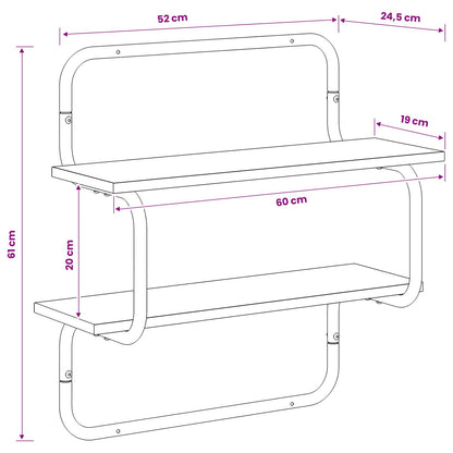 Wandschap met 2 niveaus Gerookt eiken 60 x 24,5 x 61 cm