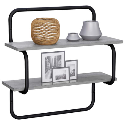 Wandplank met 2 niveaus Grijs Sonoma 40 x 24,5 x 61 cm