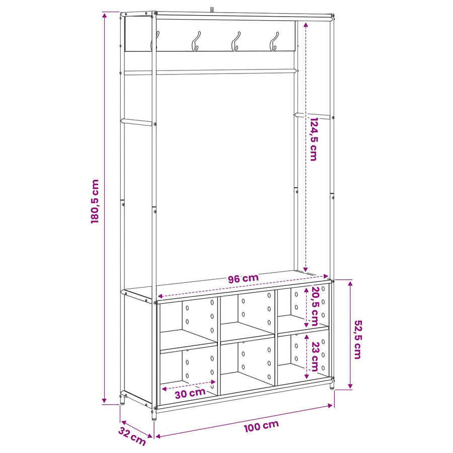 Kapstok met schoenenbank Sonoma Eiken 100 x 32 x 180,5 cm