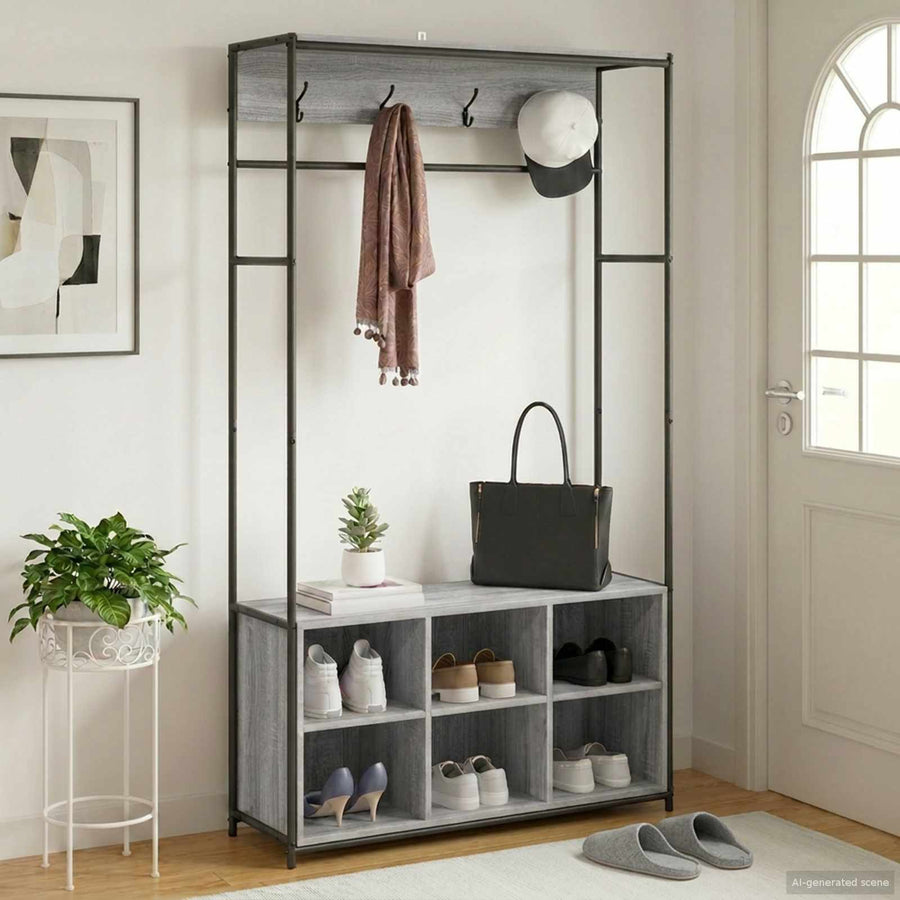 Kapstok met schoenenbank Grijs Sonoma 100 x 32 x 180,5 cm