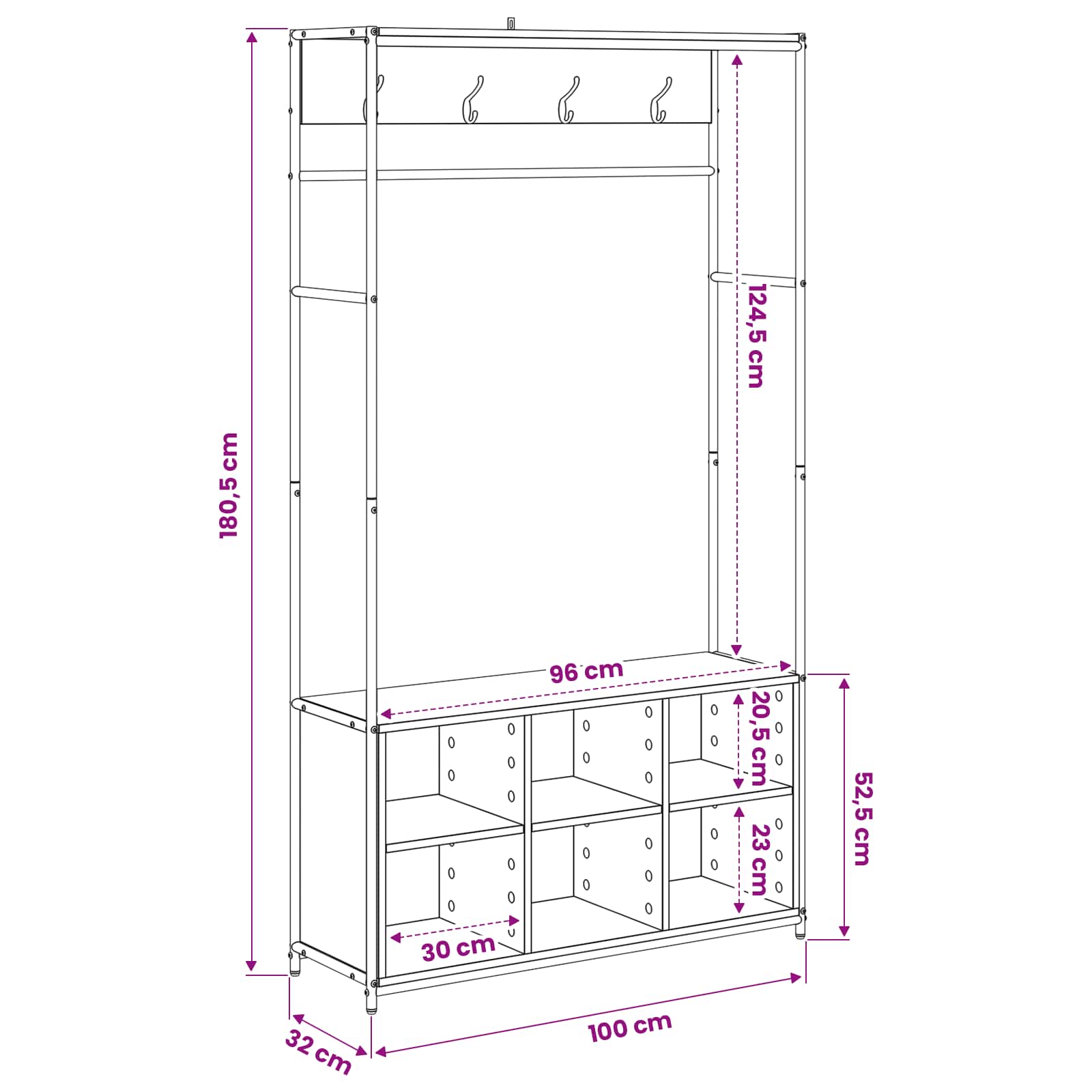 Kapstok met schoenenbank Grijs Sonoma 100 x 32 x 180,5 cm