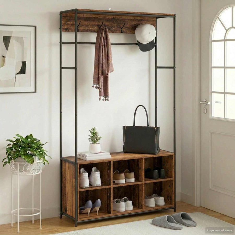Kapstok met schoenenbank Oud hout 100 x 32 x 180,5 cm