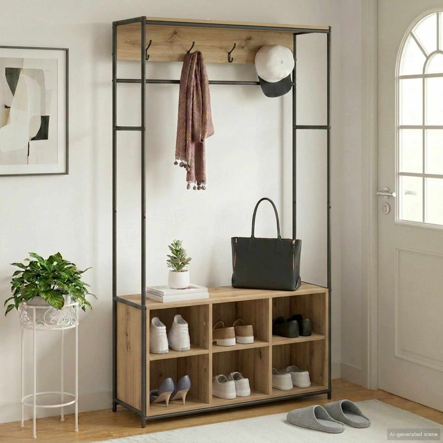 Kapstok met schoenenbank Artisanaal eiken 100 x 32 x 180,5 cm