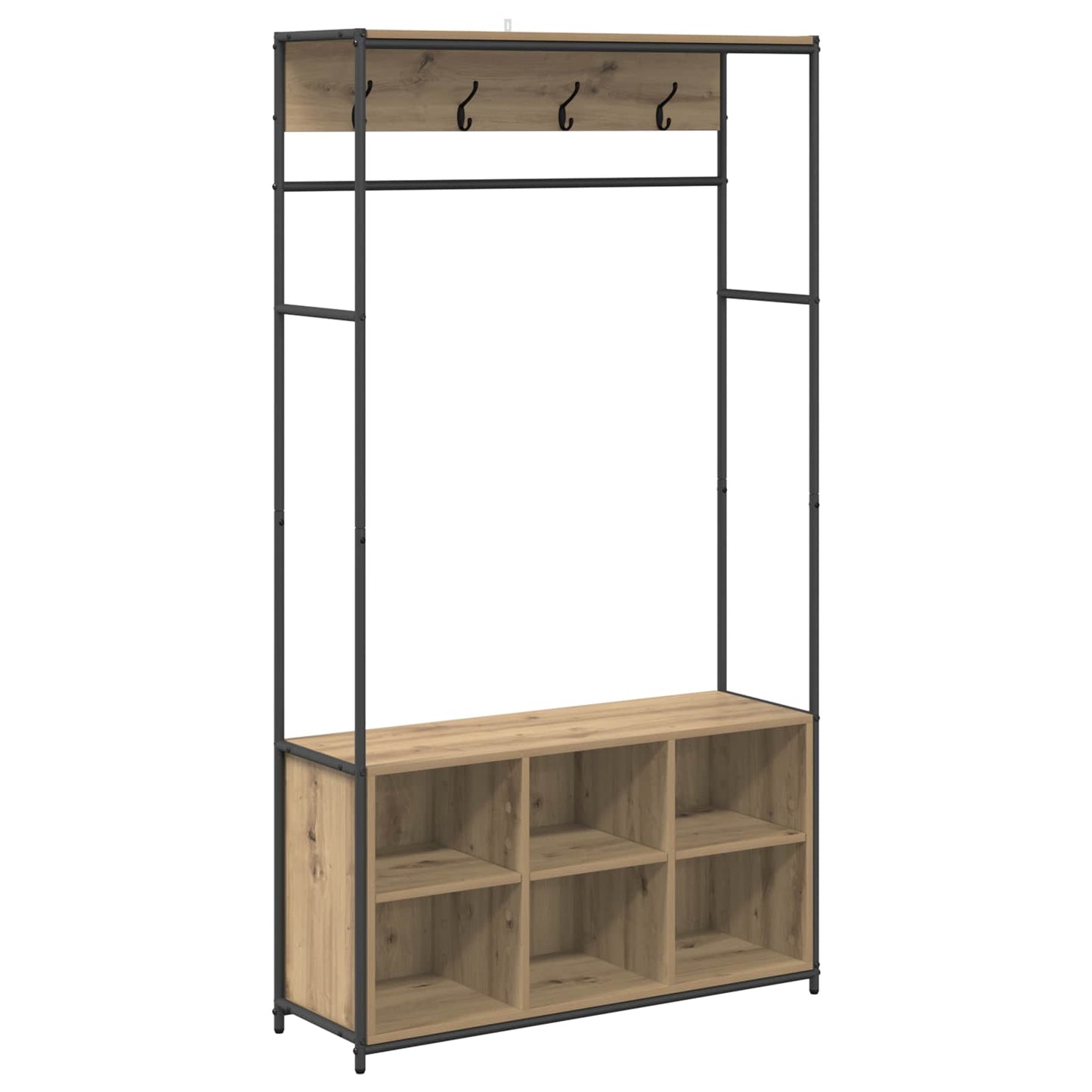 Kapstok met schoenenbank Artisanaal eiken 100 x 32 x 180,5 cm