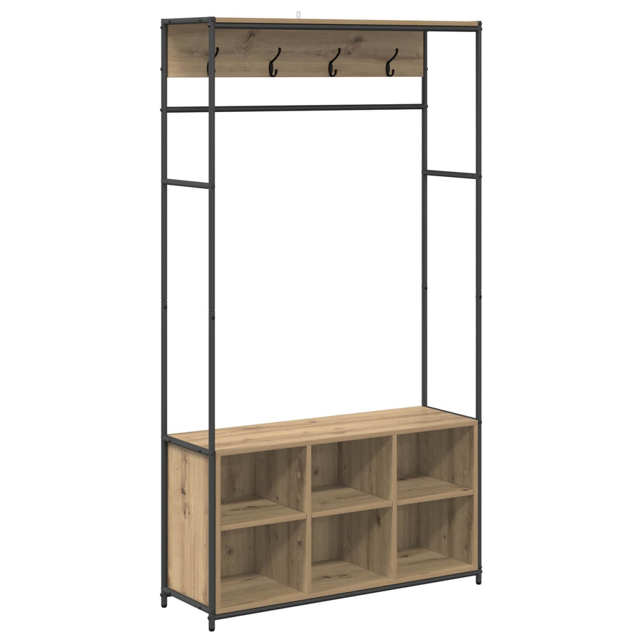 Kapstok met schoenenbank Artisanaal eiken 100 x 32 x 180,5 cm