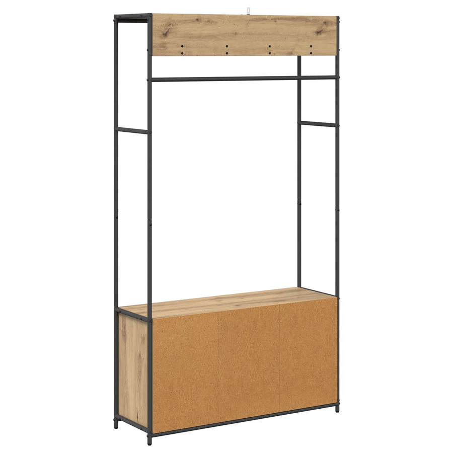 Kapstok met schoenenbank Artisanaal eiken 100 x 32 x 180,5 cm