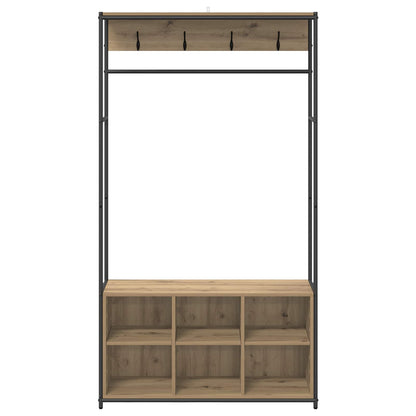 Kapstok met schoenenbank Artisanaal eiken 100 x 32 x 180,5 cm