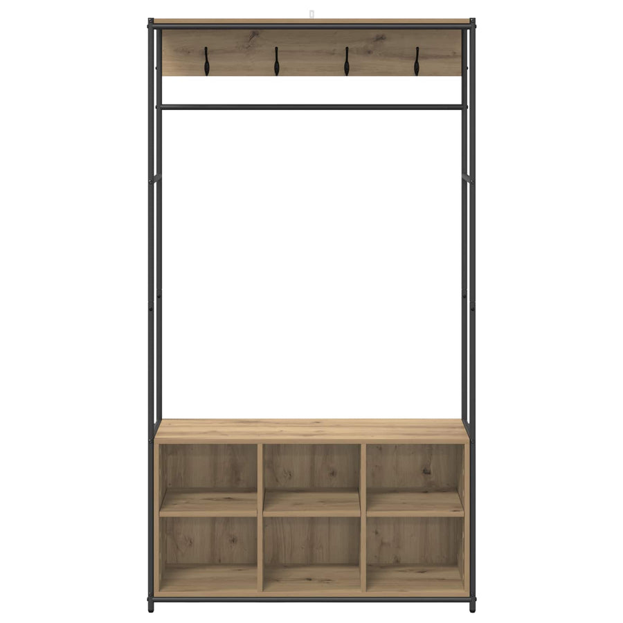 Kapstok met schoenenbank Artisanaal eiken 100 x 32 x 180,5 cm
