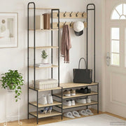 Kapstok met schoenenbank 120.5x34x190 cm bewerkt hout staal