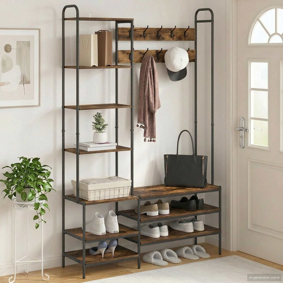 Kapstok met schoenenbank Gerookt eiken 120,5 x 34 x 190 cm