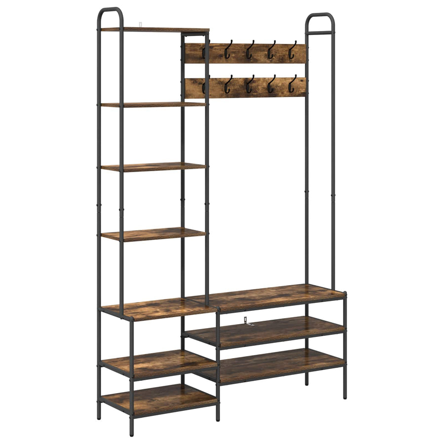 Kapstok met schoenenbank Gerookt eiken 120,5 x 34 x 190 cm