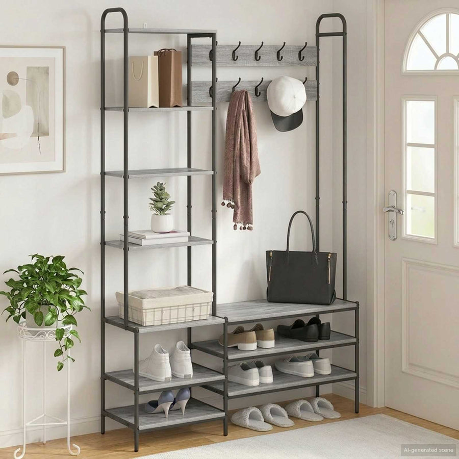 Kapstok met schoenenbank Grijs Sonoma 120,5 x 34 x 190 cm