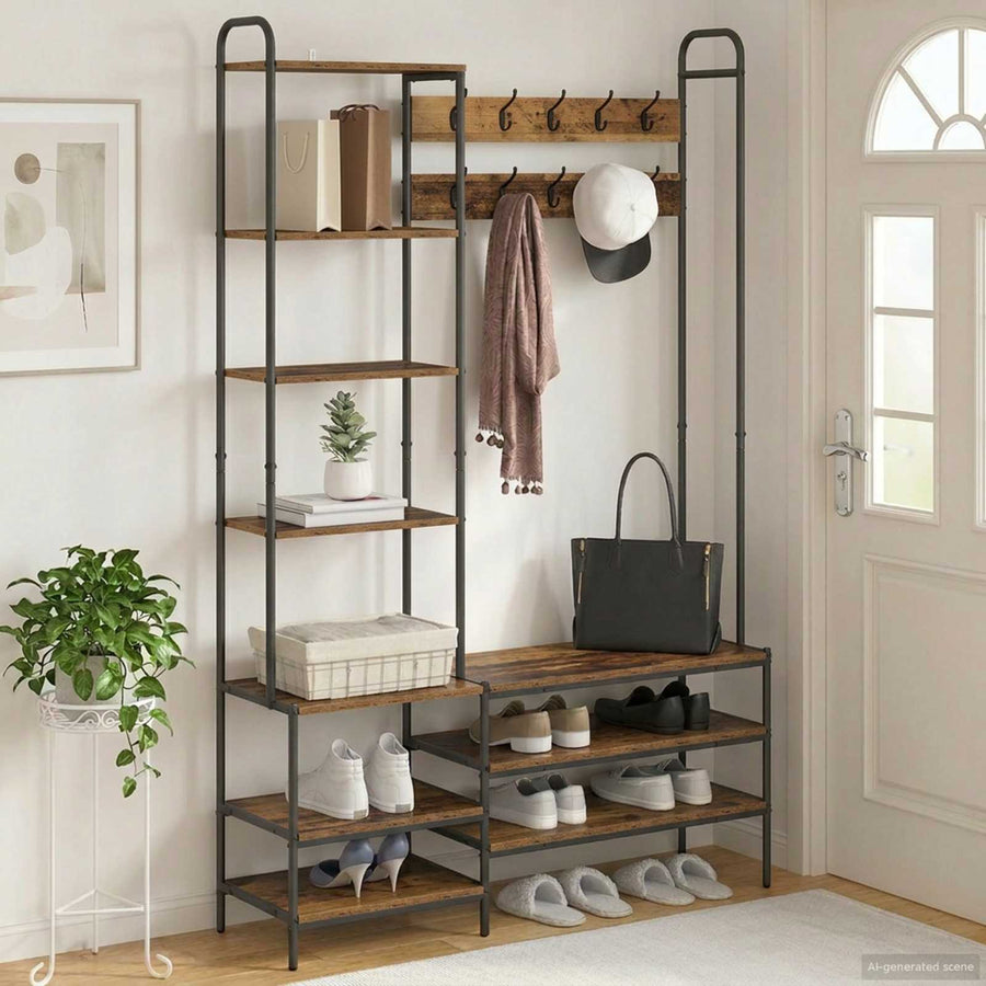 Kapstok met schoenenbank Oud hout 120,5 x 34 x 190 cm