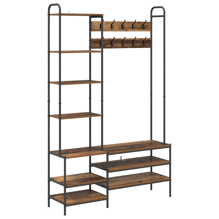 Kapstok met schoenenbank Oud hout 120,5 x 34 x 190 cm