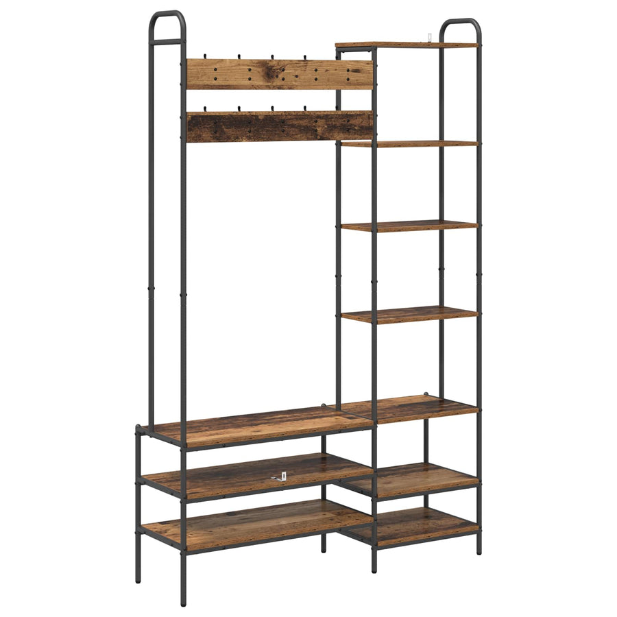 Kapstok met schoenenbank Oud hout 120,5 x 34 x 190 cm