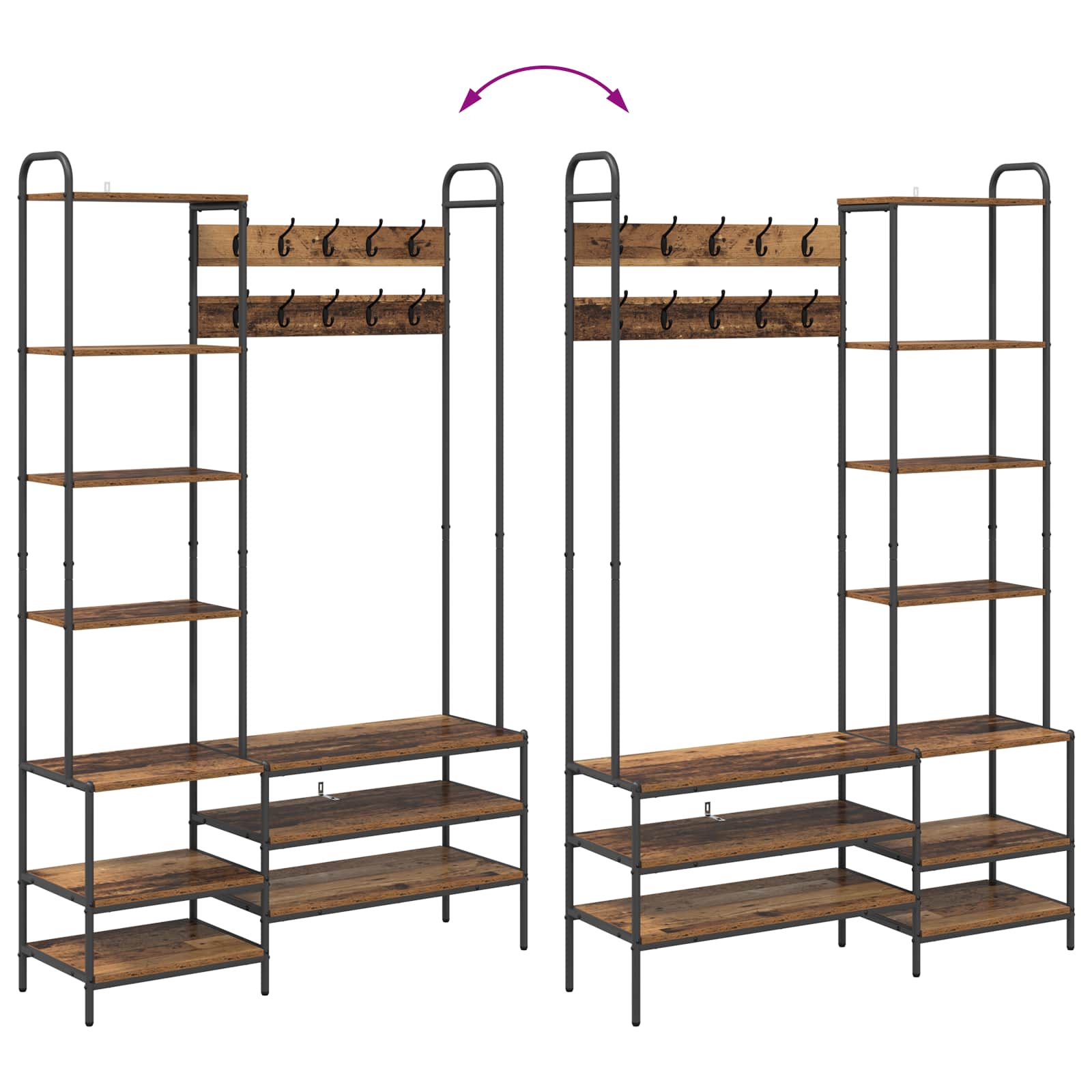 Kapstok met schoenenbank Oud hout 120,5 x 34 x 190 cm